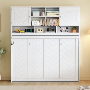 English Elm Queen Size Murphy Bed With Stylish Chevron Stripes, Ample Storage, And Space-Saving Design N820S00061K-GIGA