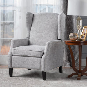 English Elm Christopher Knight Home® - Pushback Recliner Chair with Nailhead Trim and Wingback Design, Plush Fabric Comfort for Living Rooms LIGHT GREY 60760.00LGT