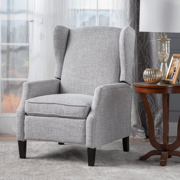 English Elm Christopher Knight Home® - Pushback Recliner Chair with Nailhead Trim and Wingback Design, Plush Fabric Comfort for Living Rooms LIGHT GREY 60760.00LGT