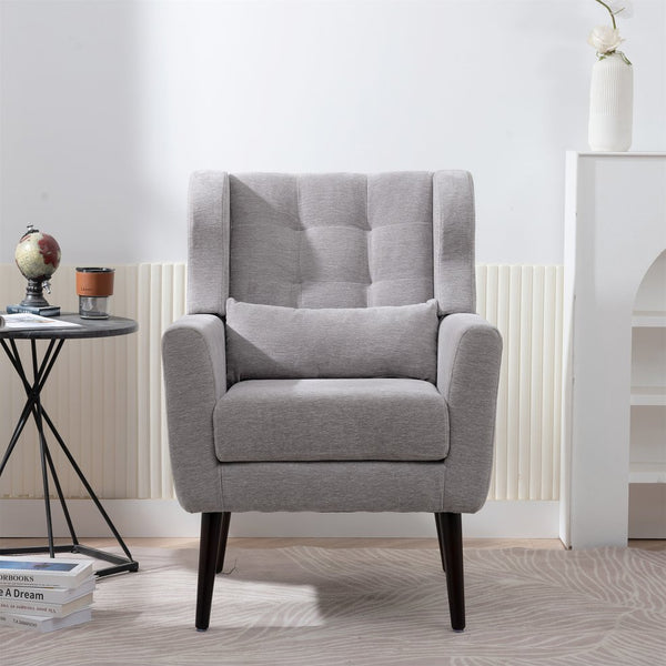 English Elm Modern Accent Chair with Ergonomic Chenille Upholstery, Padded Foam Seat and Solid Wood Legs, Stylish Lounge Seating for Living Room Bedroom Reading Nook Grey W1028P162720