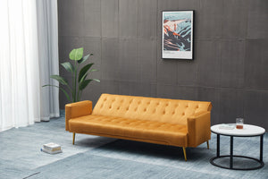 English Elm Sofa Bed Velvet Upholstered Convertible with Gold Metal Legs for Studio Spaces Ginger B205P246430