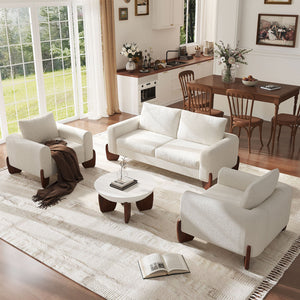 English Elm U_style Bouclé 3 Piece Living Room Sofa Set with Loveseat and Two Accent Armchairs Beige WY000479AAA