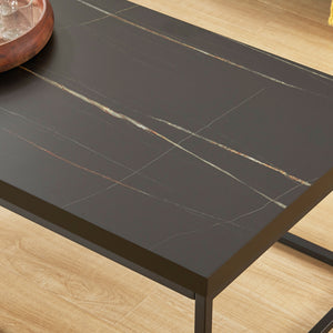English Elm 47" Faux Stone Slab Coffee Table with Powder-coated Steel Frame for Modern Loft Living Black Marble-Look Sintered Stone W3151P400579