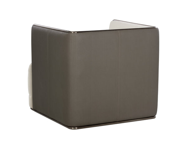 Sunpan Sierra Armchair – Bold Modern Design in Meg Taupe Fabric & Textured Faux Leather with Bronze Frame