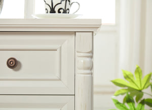 English Elm Farmhouse Rustic Nightstand with Built-in Charging Station Barn Wood Grain Storage White W2393P324436