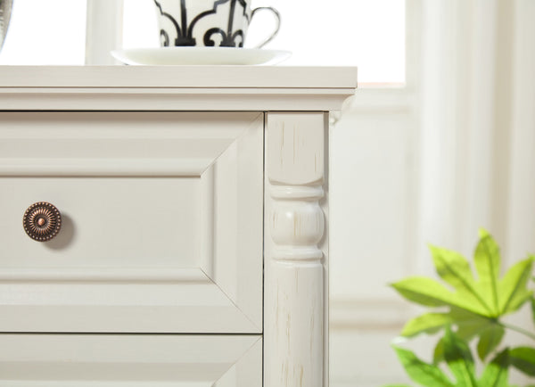 English Elm Farmhouse Rustic Nightstand with Built-in Charging Station Barn Wood Grain Storage White W2393P324436