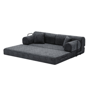 English Elm Convertible Bouclé Floor Sofa Bed Loveseat Daybed for Studio Living Room Black W5532P458418
