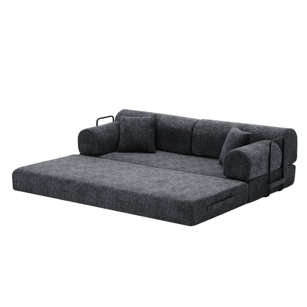 English Elm Convertible Bouclé Floor Sofa Bed Loveseat Daybed for Studio Living Room Black W5532P458418