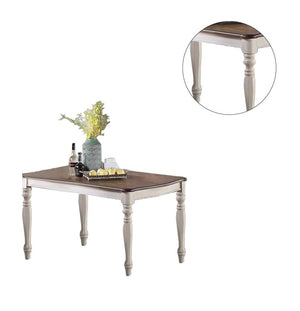 English Elm Transitional 7 Piece Dining Set Oak Veneer Table Antique White Carved Chairs B011S01229