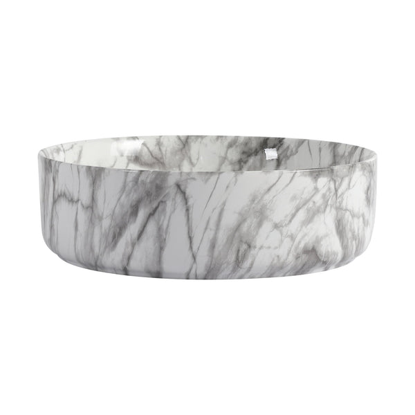 English Elm Ceramic Art Vessel Sink Above Counter – Elegant Gold Line Pattern, Durable Glaze, Easy-Clean Finish White+gray W999P346773