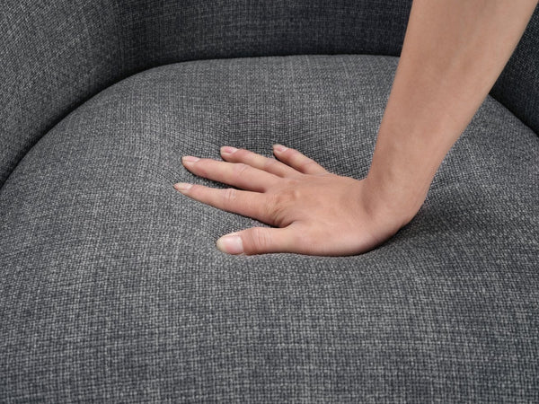 English Elm Style Barrel Accent Chair with Textured Fabric Upholstery, Solid Wood Legs, Foam-Pocket Coil Comfort and 300lb Capacity Gray 27 L x 25.5 W x 21.5 H B011P304989