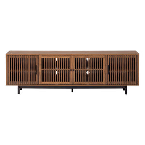 English Elm 78 Inch Walnut Media Console with Slatted Doors Solid Wood Legs and Cable Management N710P374706P