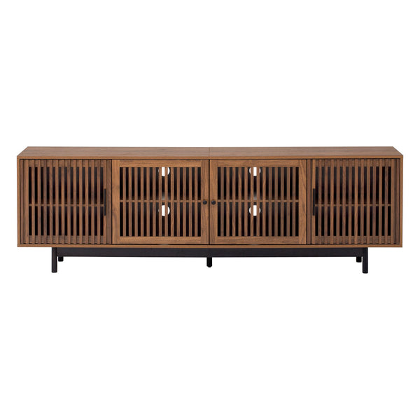 English Elm 78 Inch Walnut Media Console with Slatted Doors Solid Wood Legs and Cable Management N710P374706P