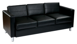 OSP Home Furnishings Pacific Faux Leather Contemporary Sofa with Chrome Legs for Modern Living Spaces Black PAC53-R107