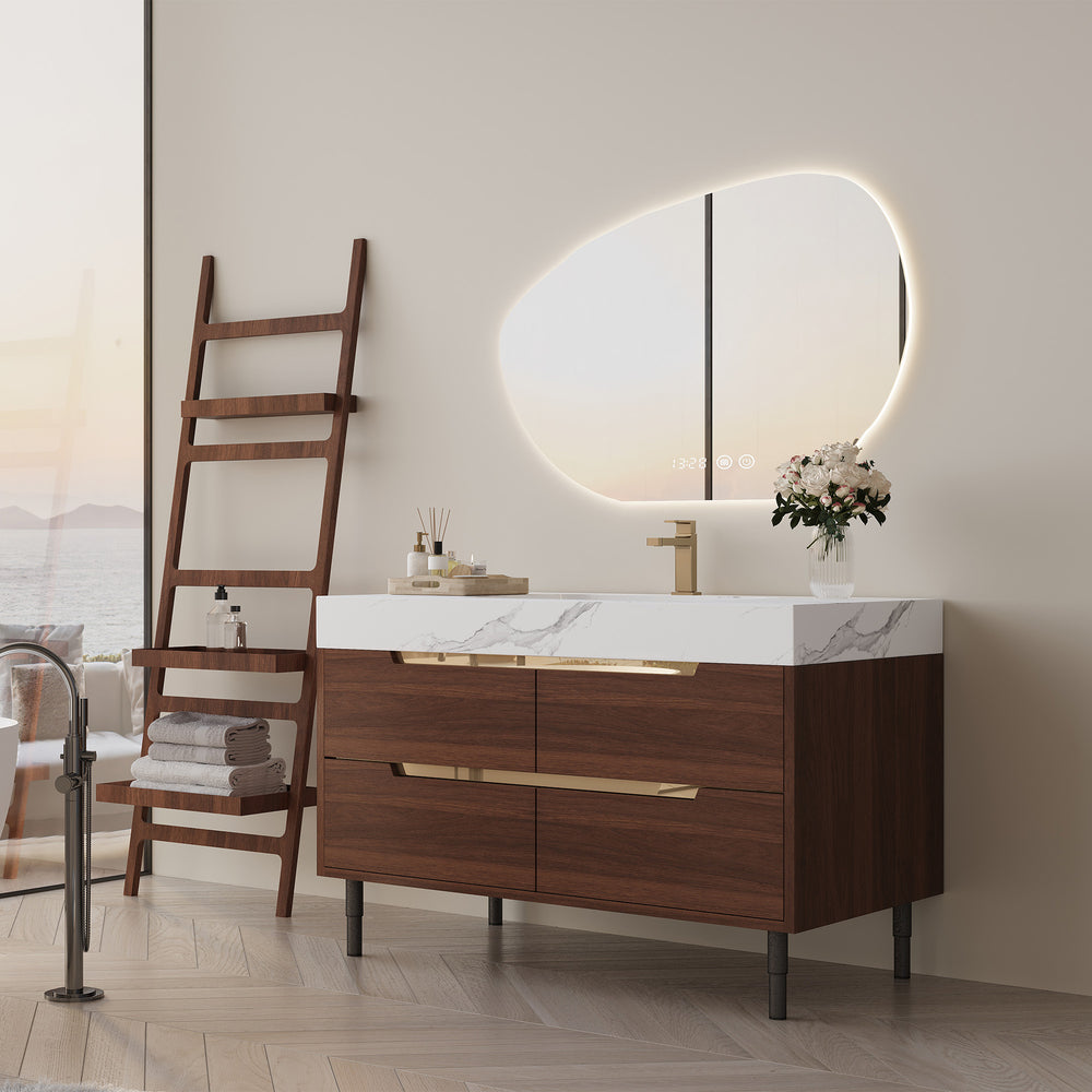 English Elm This Farmhouse Vanity Pairs Sintered Stone with Soft-close Drawers for a Refined Bath W3136S00023