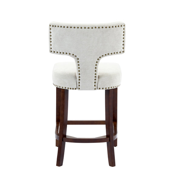 English Elm Mid Curved Backrest Bar Stools Set of 2 with Copper Nail Trim, High-Density Foam & Walnut Legs Beige W1143P296347