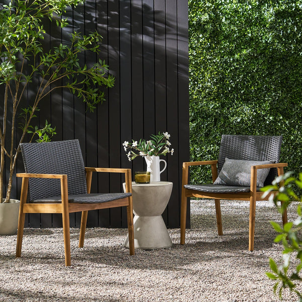 English Elm Christopher Knight Home® - BRYAN Acacia Club Chair Set of 2 - Natural Wicker Seating, Durable Metal & Wood Frame, Outdoor Comfort 71509.00GRY