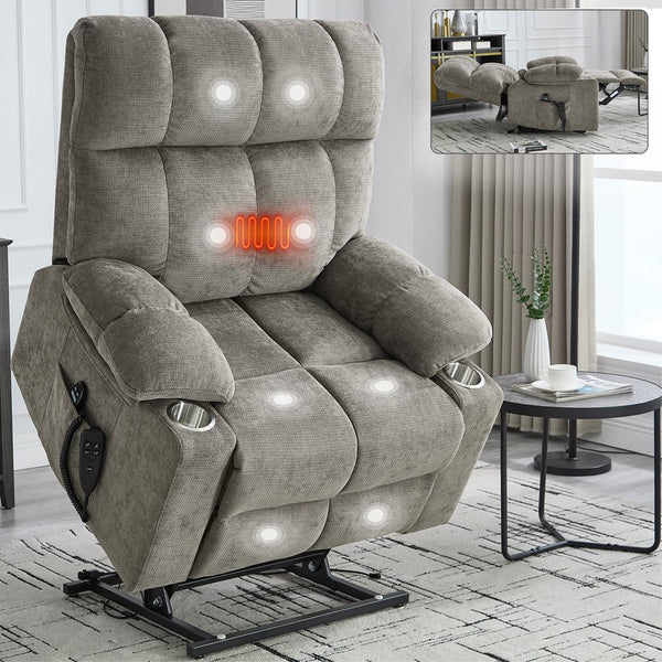 English Elm Dual Motor Power Lift Recliner with Massage Heat and Leatherair Upholstery for Living Room Brown W3224P290202