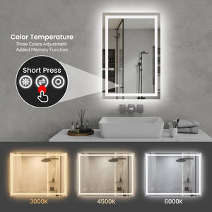 English Elm 24"*36"LED Modern LED Vanity Mirror with Front & Back Glow, Touch Dimmer, 3-Temp CRI90+, IP44 Fog-Resist T3177P320623