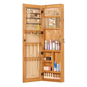 English Elm Solid Wood Wall Mounted Jewelry Armoire with Led Lighting Auto Activated Mirror Cabinet Light Brown W2640P356579