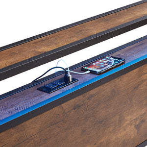 English Elm Twin Steel Platform Bed Wooden Headboard Usb Charging Under Storage Modern Frame W311134460