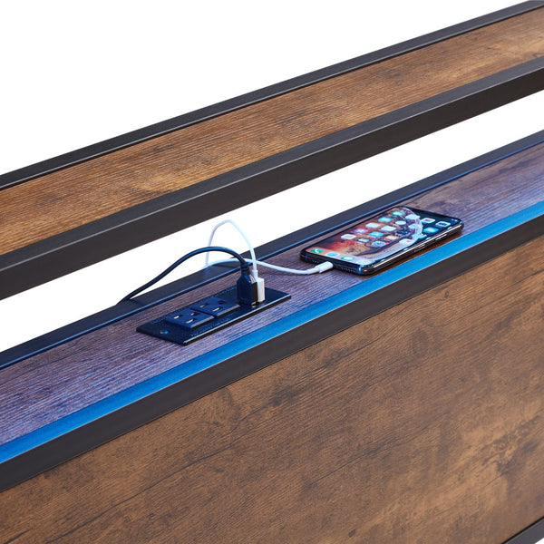 English Elm Twin Steel Platform Bed Wooden Headboard Usb Charging Under Storage Modern Frame W311134460