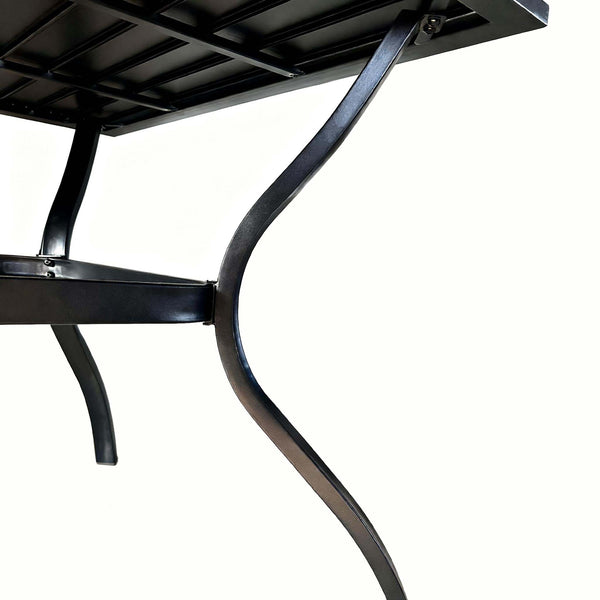 English Elm Metal Square Outdoor Dining Table Powder Coated Steel Slatted Top Seats Four W5159P445936