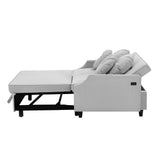 English Elm 54.7" Multiple Adjustable Positions Sofa Bed Stylish Sofa Bed With A Button Tufted Backrest, Two Usb Ports and Four Floral Lumbar Pillows For Living Room, Bedroom,Or Small Space, Light Grey