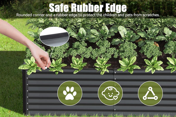 English Elm 6x3x1.5ft Galvanized Steel Raised Garden Bed Deep Root Planter for Yard Vegetables Dark Gray W1859P430206