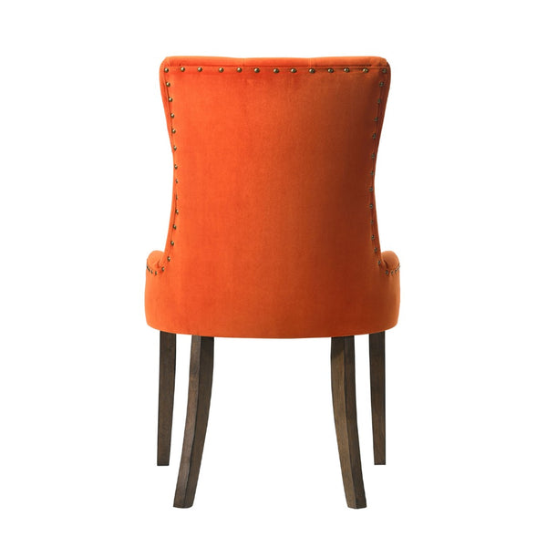 English Elm Set Of 2 Velvet Upholstered Dining Chairs In Orange With Weathered Oak Legs For Stylish Comfort B016P315252-GIGA