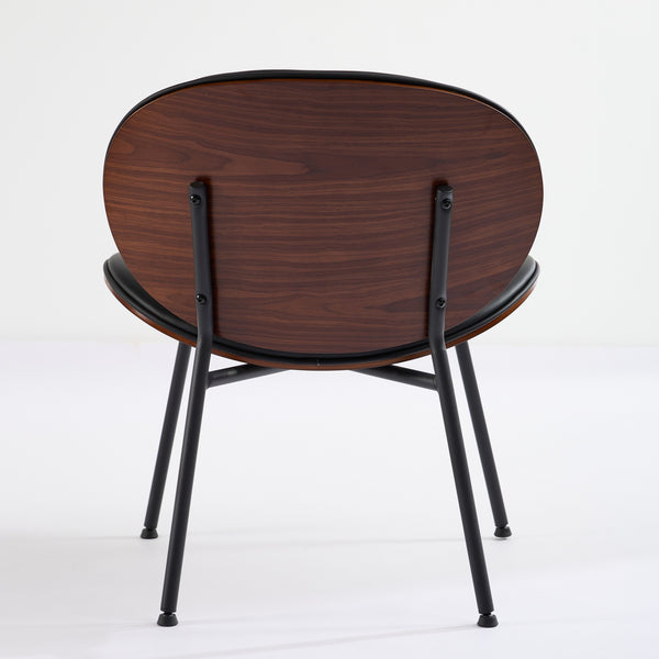 English Elm Mid-Century Shell Chair with Wood Grain Veneer, Curved Wide Seat, Metal-Wood Frame Holds 330+ lbs Black W1143P214250