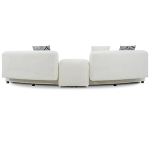 English Elm 122" Curved Sofa Off-white Fabric Four Seat Modern Living Room Couch with Damask Pillows Light Beige N758T030405A