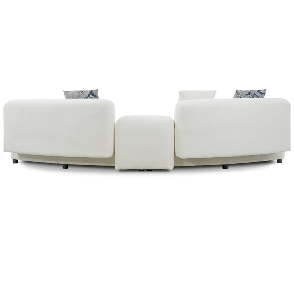English Elm 122" Curved Sofa Off-white Fabric Four Seat Modern Living Room Couch with Damask Pillows Light Beige N758T030405A