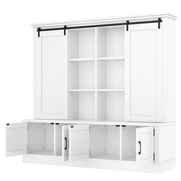 English Elm The Industrial Barn Door Entryway Cabinet with Sliding Rails and 12 Storage Compartments White W1580S00271