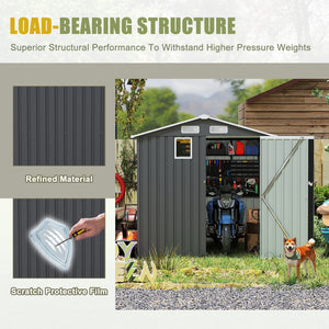 English Elm 6x8ft Outdoor Steel Storage Shed Lockable Vented Galvanized Metal Garden Backyard Tool Unit Dark Gray W1598P361333