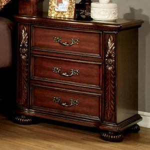 English Elm Brown Cherry Solid Wood Nightstand with 3 Drawers, Pewter Pulls, Rich Grain Accents, 28"W x 29.4"H B011P218330