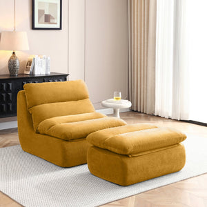 English Elm 32" Tufted Foam Chaise Lounge with Matching Ottoman for Adults Bedroom Living Room Yellow W1117P436330
