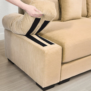 English Elm 130" Oversized Modular L-Shaped Sectional Couch In Cozy Camel Corduroy With Ottoman & 9 Pillows W714S01308