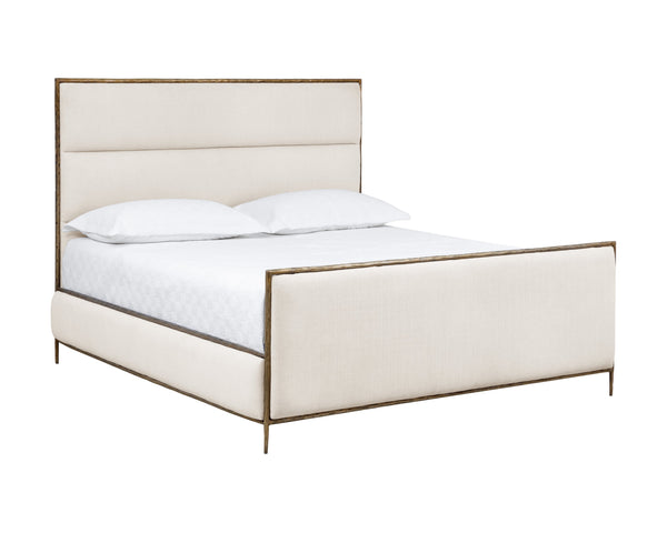 Sunpan Yasmine King Bed - Handcrafted Antique Brass Frame with Durable Zenith Alabaster Upholstery