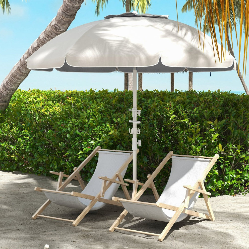English Elm Outsunny 5.7' Portable Beach Umbrella With Uv40+ Protection, Tilt Feature, Cup Holders & Vented Canopy W2225P200536-GIGA