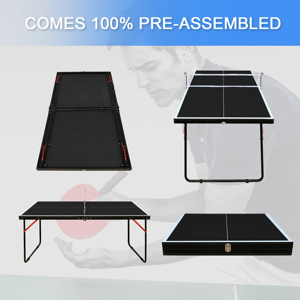 English Elm 4.5ft Foldable Ping Pong Table Mdf Surface with Net and Paddles for Play Anywhere W1408P451416