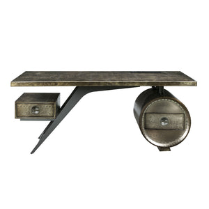 English Elm Brancaster Bronze Aluminum & Oak Finish Desk with Wireless Charging, USB-A Ports & Self-Close Drawers B2726S00083