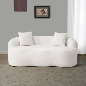 English Elm White Curved Loveseat Sofa — Cream Compact 2-Pillow No-Assembly Couch, Ergonomic Foam & Spring Comfort W3612P332124