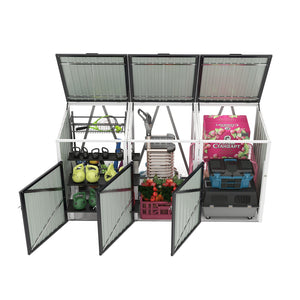 English Elm Garbage Bin Shed Galvanized Steel Enclosure Fits Three Cans with Lockable Waterproof Lid Dark Gray W1598P357716