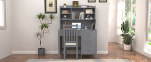 English Elm Vintage 40'' Home Executive Desk Set with Upholstered Chair and Built-In Bookshelf for Stylish Productivity Gray 44 L x 23 W x 13.5 H N733P272894E