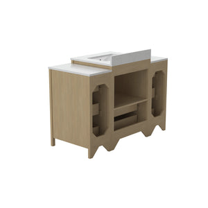 English Elm 108"w×22"d×34"h Freestanding Double Sink Vanity with White Countertop Soft Close T3785S00003