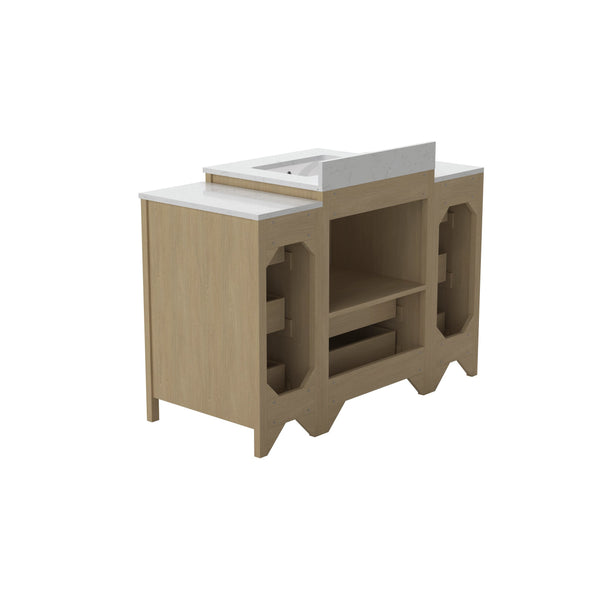 English Elm 108"w×22"d×34"h Freestanding Double Sink Vanity with White Countertop Soft Close T3785S00003