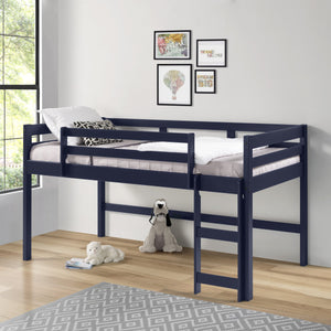 English Elm Lara Twin Loft Bed in Navy Blue Solid Pine with 13 Slat System, Guardrail & Reversible Ladder B2726P277884