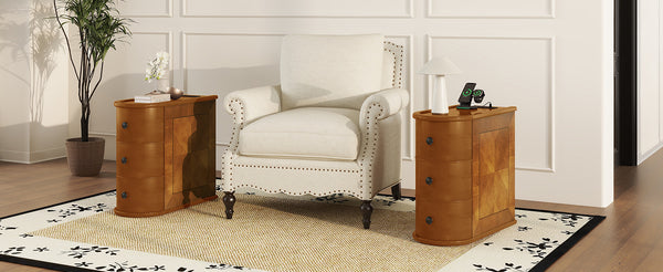 English Elm End Table With Charging Station – Stylish Sofa Side Table With Storage Drawers, Fully Assembled! W2593P289145