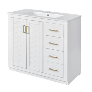 English Elm 36'' Bathroom Vanity with Ceramic Sink Combo Solid Wood Frame Soft-Closing Drawers Ample Storage Elegance White N710P243327K